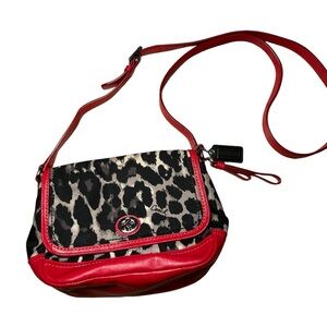 Authentic Coach Red Leopard Animal Print Leather Park Ocelot Flap Turn Lock 🐆💋
